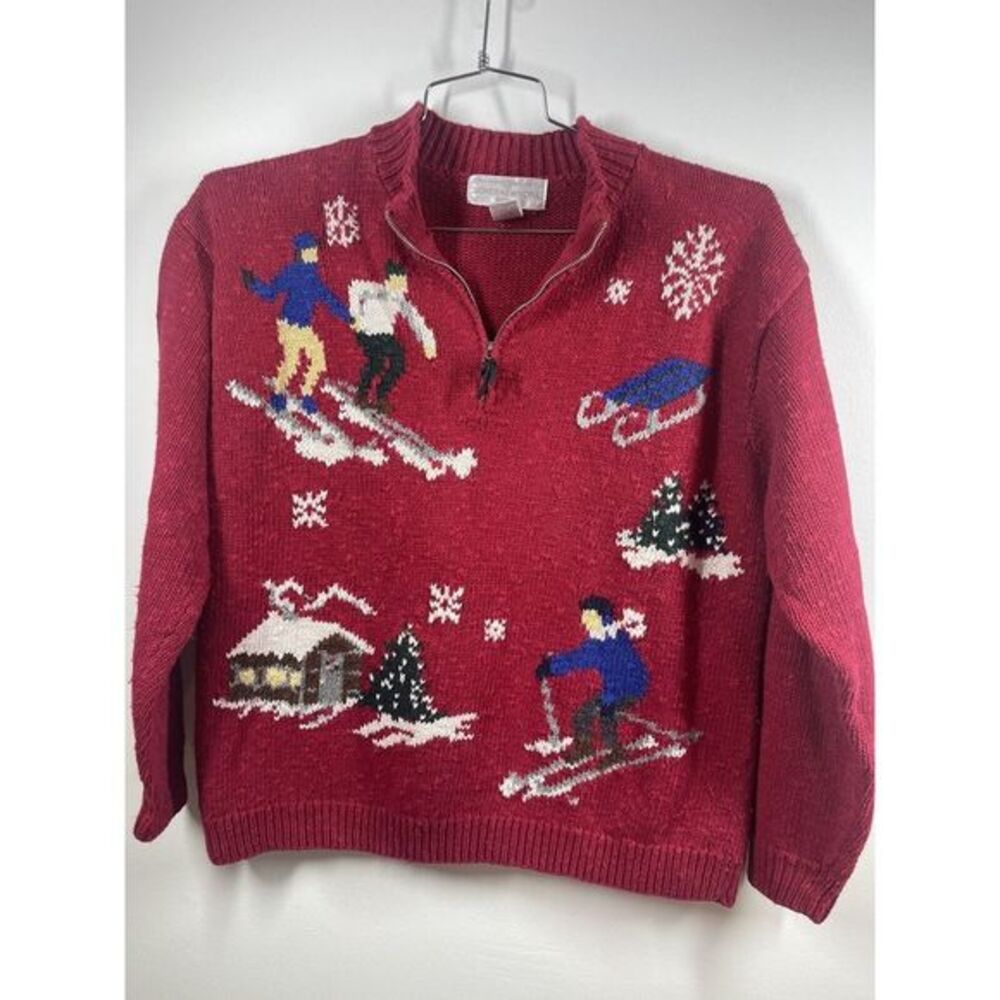 Jones Of New‎ York Women’s Handknit Ugly Christmas Sweater Size Large 1/4 Zip